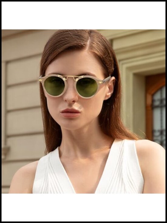 Retro Metal Brow Round Acetate Sunglasses Polarized UV Protection main image 4